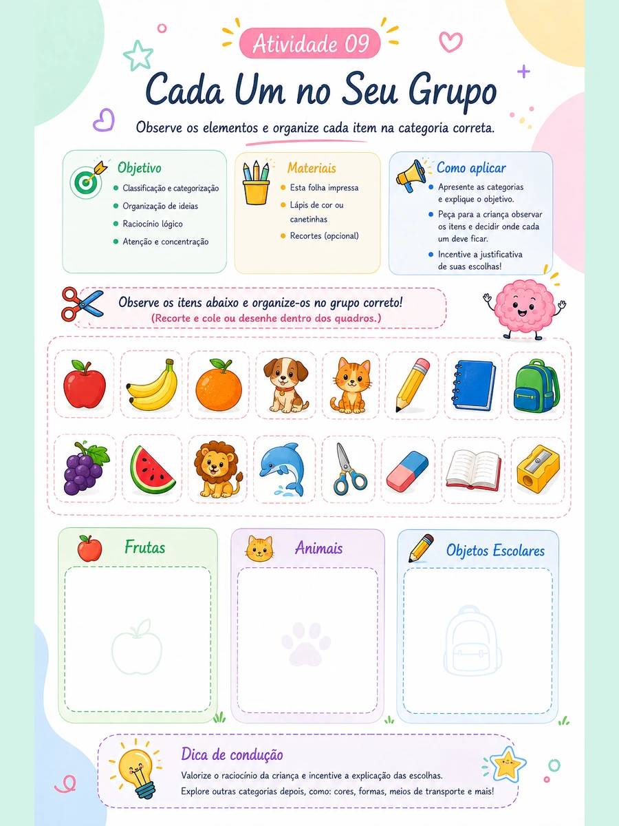 Atividade de categorização: cada um no seu grupo